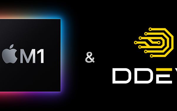 Apple M1 logo and DDEV logo side by side